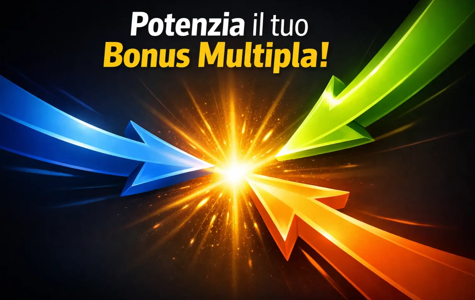 Multiple frecce che convergono verso un punto centrale luminoso