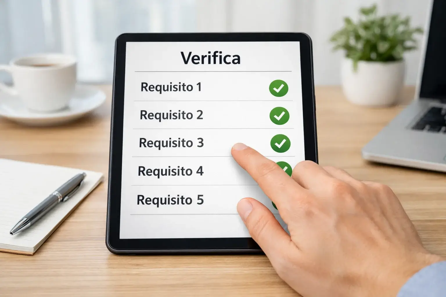 Lista con checkmark verdi su tablet moderno
