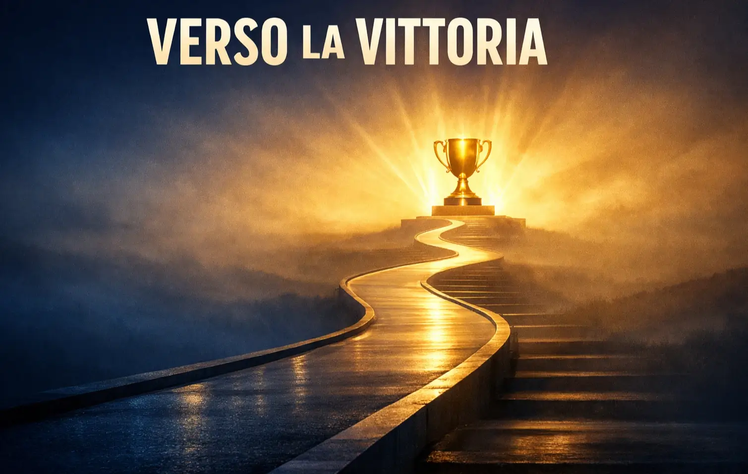 Trofeo dorato in lontananza con percorso che lo raggiunge