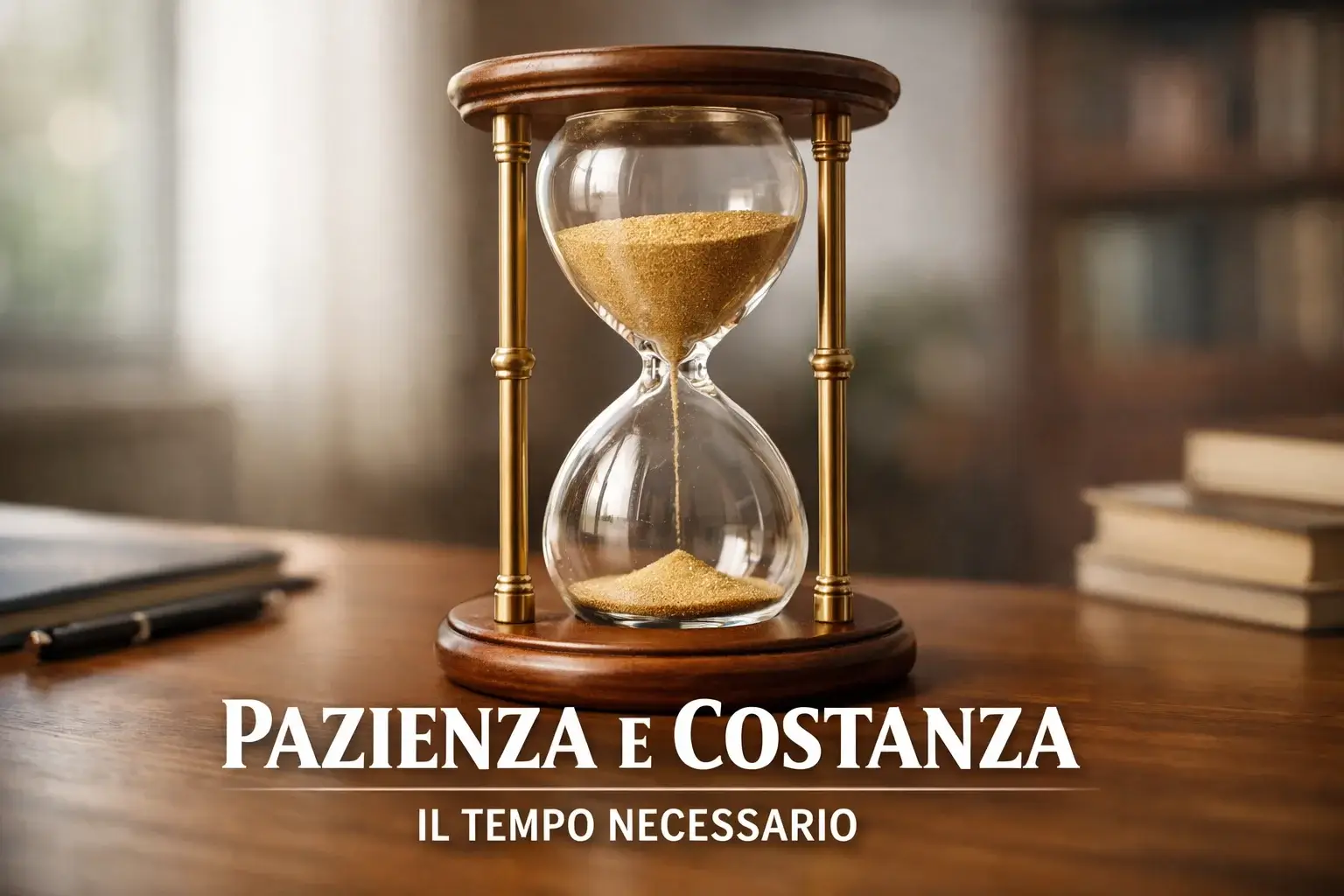 Clessidra elegante con sabbia che scorre lentamente