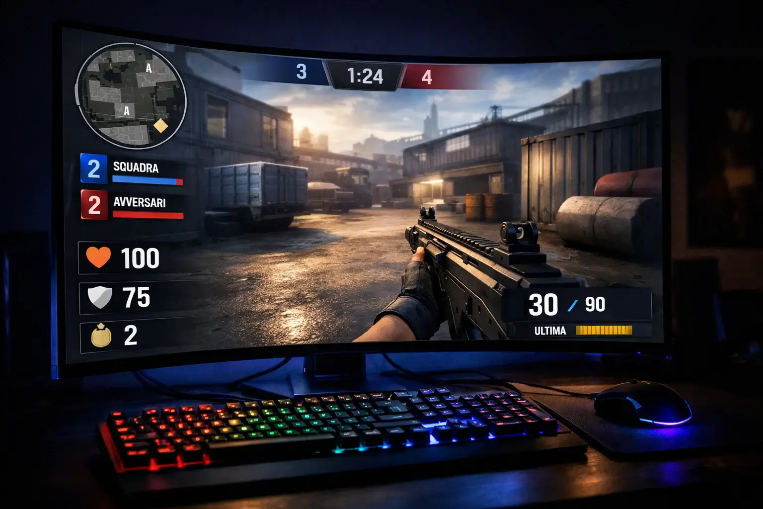 Schermo di computer con interfaccia di gioco competitivo