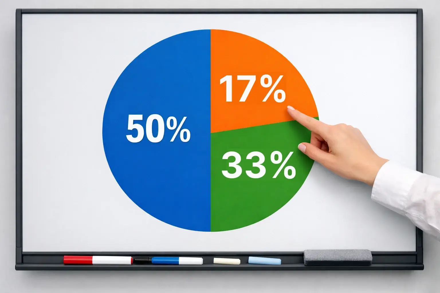 Grafico a torta con percentuali su lavagna