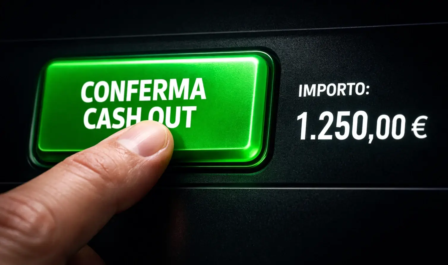 Mano che preme pulsante verde di conferma su schermo