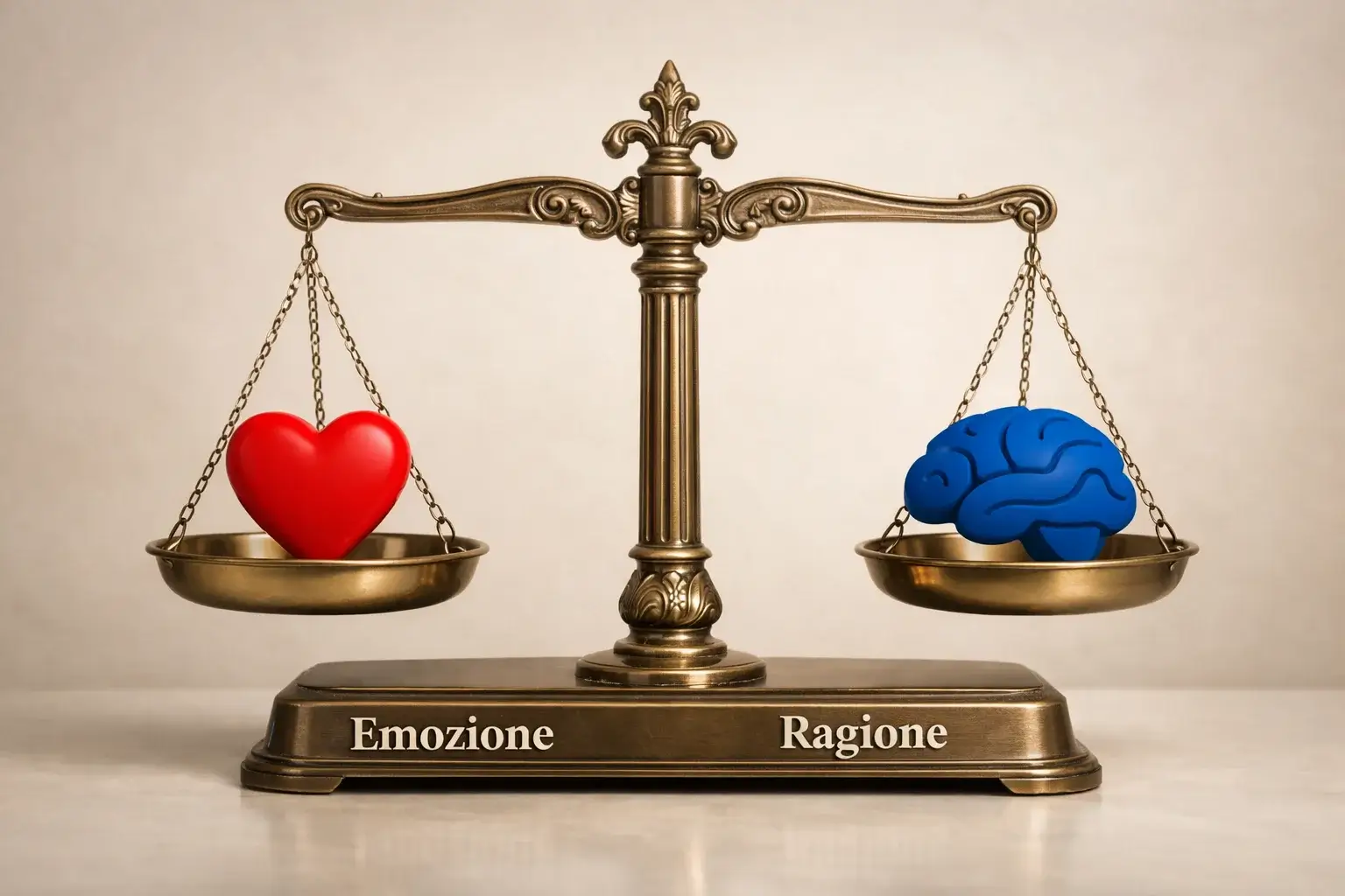 Bilancia con cuore e cervello in equilibrio