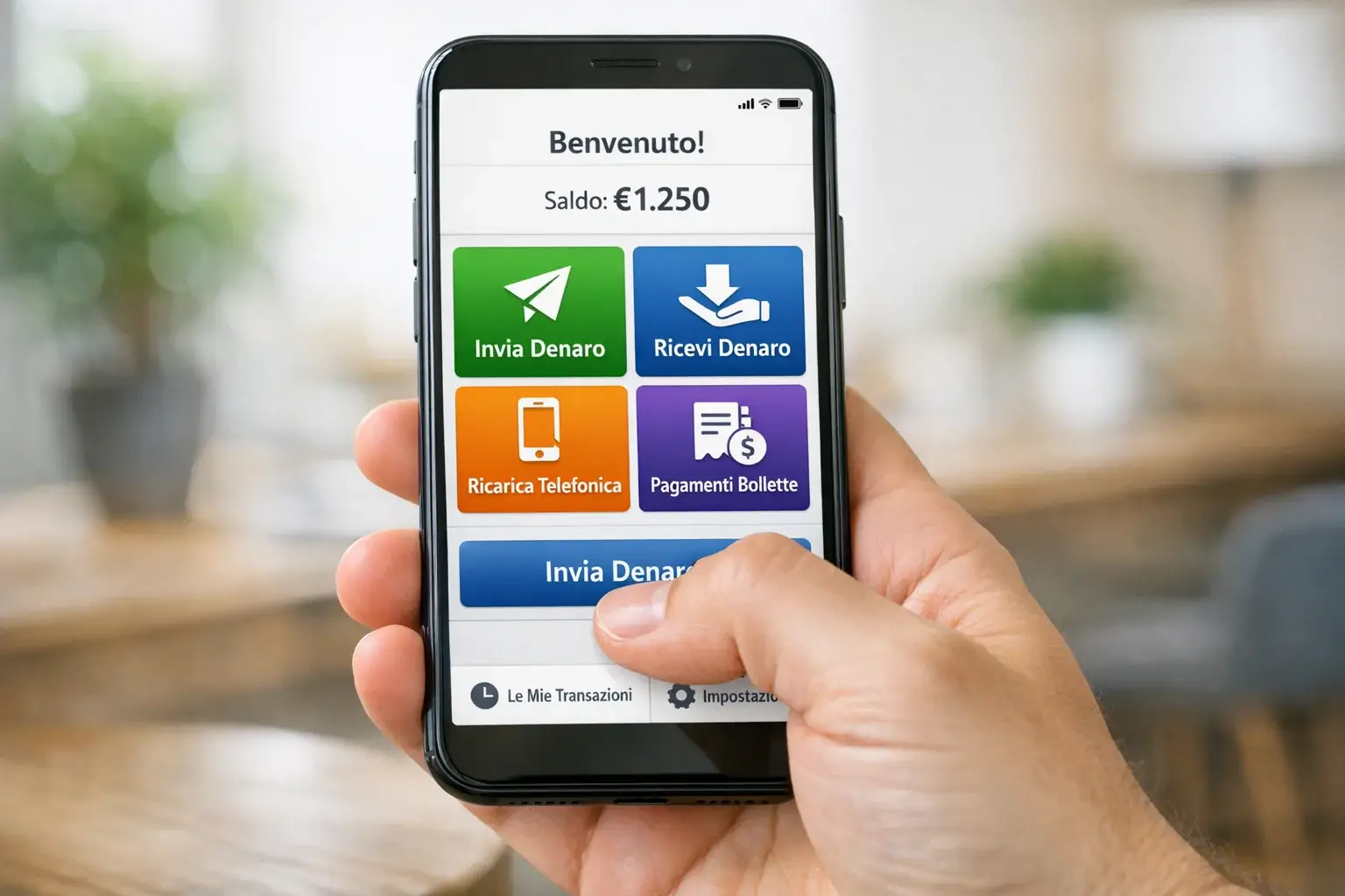 Mano che interagisce con app su smartphone