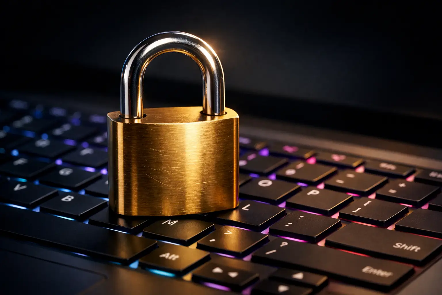 Lucchetto dorato su tastiera di computer