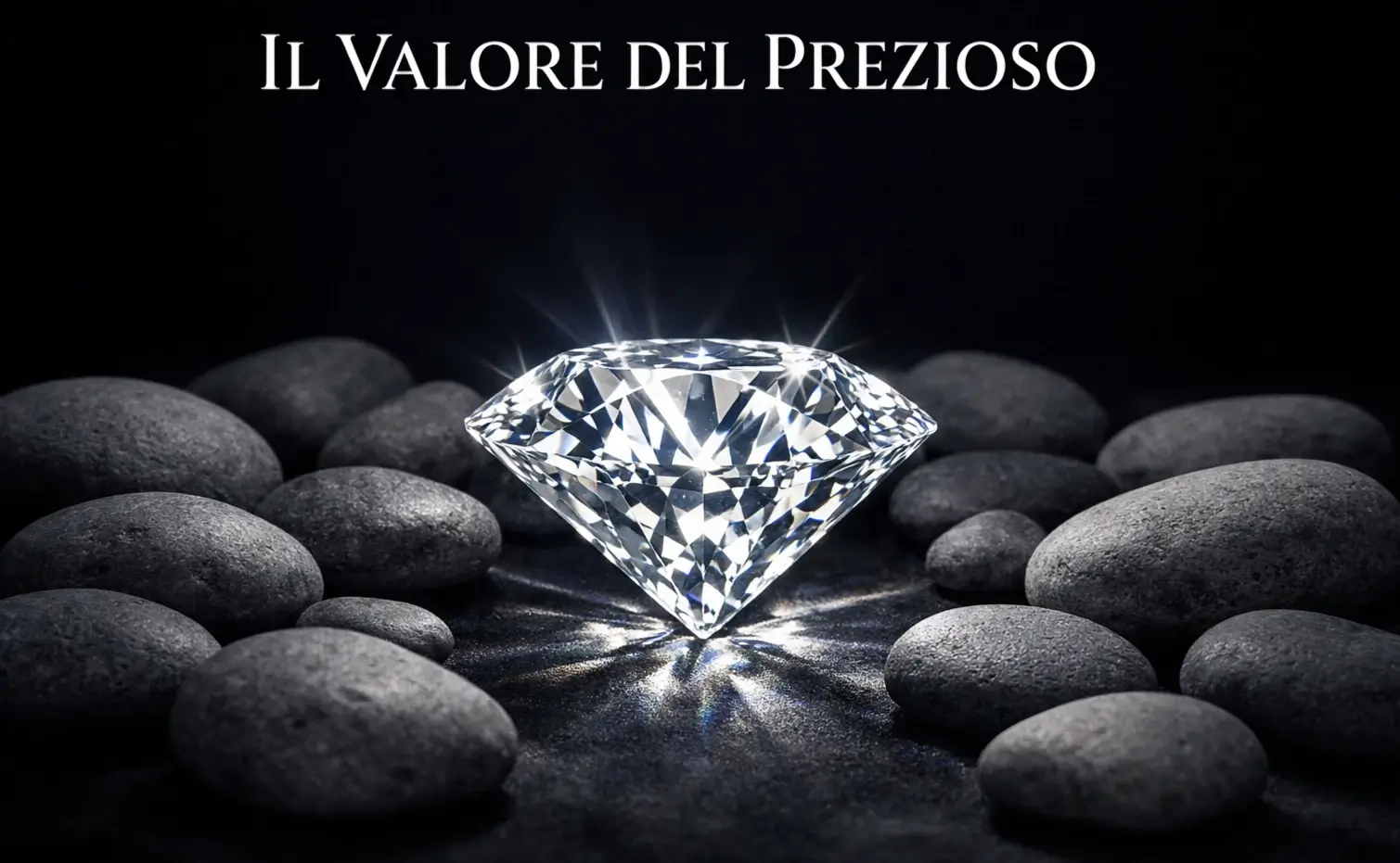 Diamante che brilla tra pietre comuni su sfondo scuro