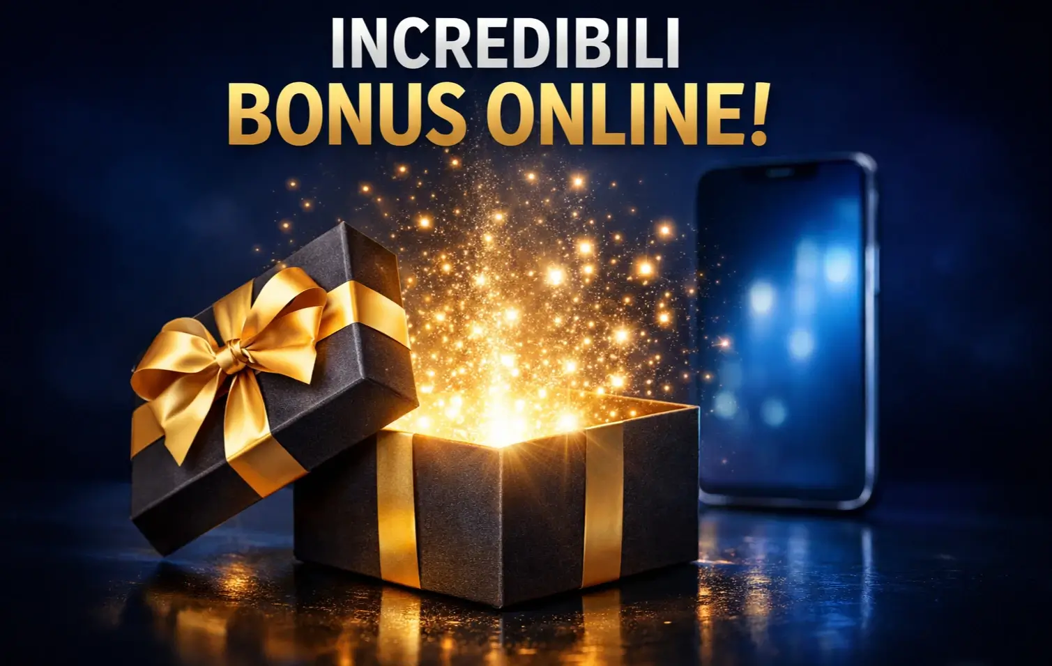 Regalo digitale con nastro dorato che si apre su schermo di smartphone