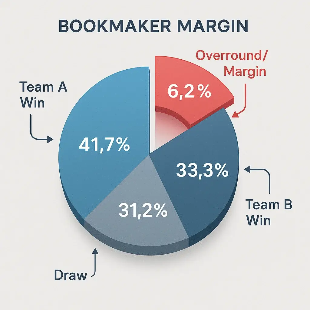 Grafico a torta visualizzazione margine bookmaker overround 6.2% su probabilità totali