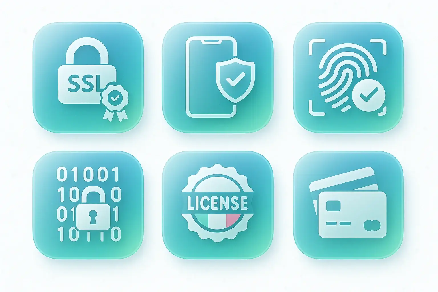 Icone di sicurezza per app scommesse - SSL, autenticazione a due fattori, licenza ADM